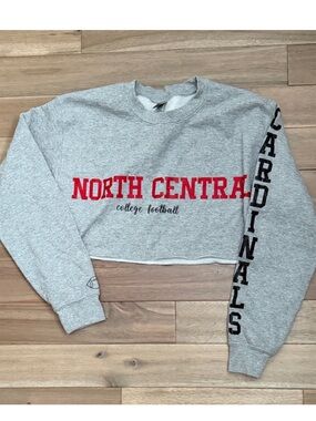 Gray 'North Central' Cropped Sweatshirt with Red Logo